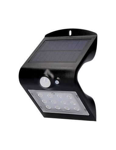 Aplique solar 1,5w 220lm recargable. sensor de presencia (2-6m) color negro 9,5x7,3x13cm edm