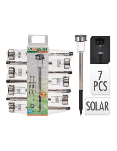 Pack 7 estacas solares de jardim em inox 1 led ip44 ø5x36cm edm