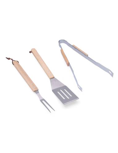 Set 3 utensilios para barbacoa madera/acero inox edm