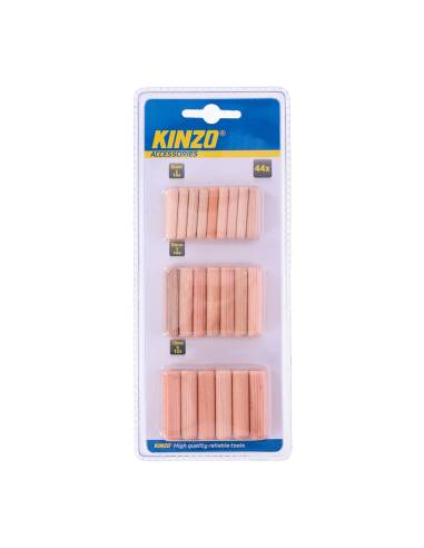 Pack 44 clavijas de madera 1,8x0,6cm, 1,4x0,8cm, 1,2x1cm kinzo