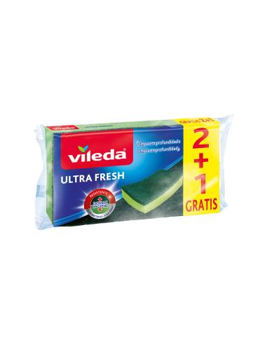 Estropajo ultra fresh con esponja 2+1 antibacterias 164001 vileda