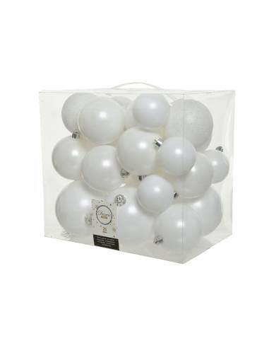 Caixa de 26 bolas brancas de vários tamanhos ø6cm / ø8cm / ø10cm