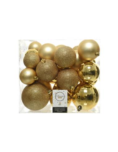 Caixa de 26 bolas douradas de vários tamanhos ø6cm / ø8cm / ø10cm