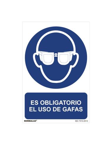 Señal uso obligatorio "es obligatorio el uso de gafas" (pvc 0.7mm) 30x40cm