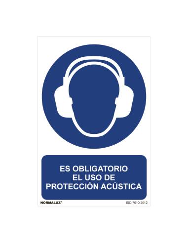 Señal uso obligatorio "paso obligatorio el uso de proteccion acústica" (pvc 0.7mm) 30x40cm