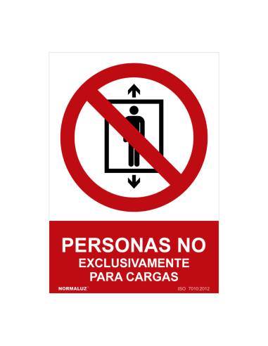Señal prohibido "personas no, exclusivamente para cargas" (pvc 0.7mm) 30x40cm