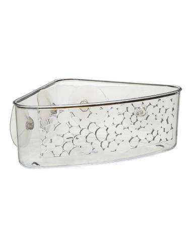 Cesta de plastico transparente esquinera para baño con ventosas modelo galet