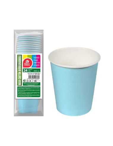 Pack 24un copo papelão azul baby 200cc best products green