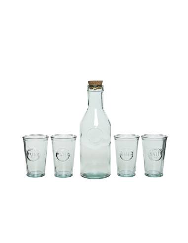 *ult.unidades*set de botella y 4 vasos de cristal reciclado