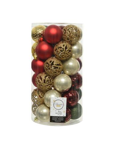 Pack de 37 bolas decorativas colores surtidos dorados y rojos ø6cm