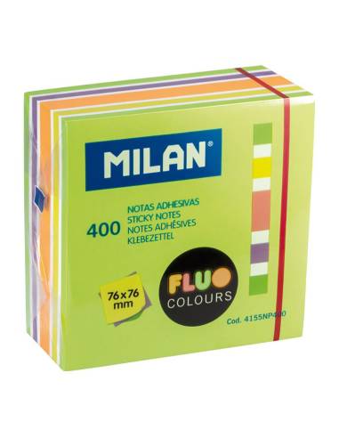 Bloc 400 notas adhesivas colores fluo 76 x 76 mm milan