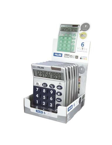 Caja expositora 6 calculadoras silver 10 dígitos milan