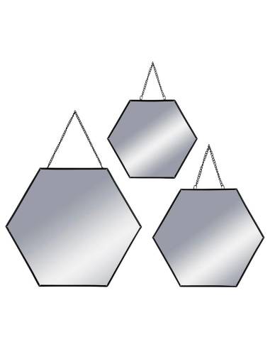 Conjunto 3 espelhos hexagonais 19,8x17,5cm/25x22,5cm/29,5x26cm