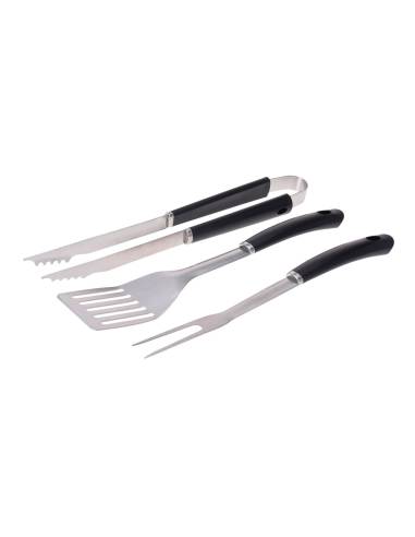 Set de 3 utensílios para churrasqueira. pvc/aço inoxidàvel cor preto edm