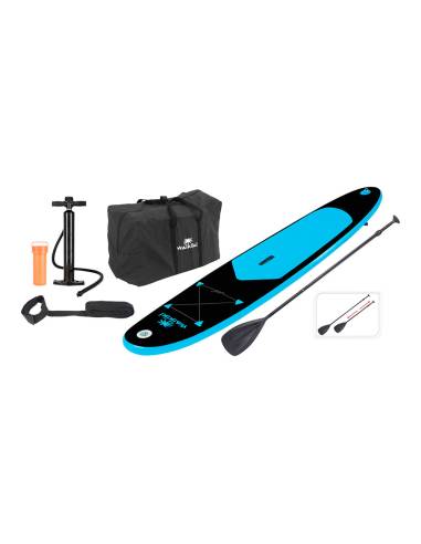 Tábua paddle surf inflável azul/preta com pá, inflador e saco 281x71x10cm