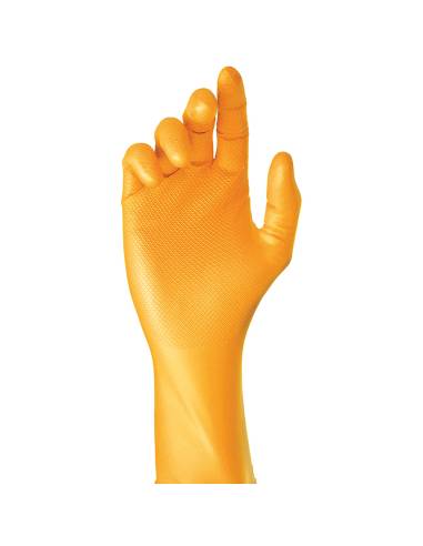 Caja 50 guantes desechables nitrilo naranja sin polvo talla 10 juba