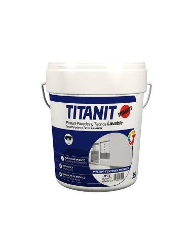 Pintura para paredes y techos lavable titanit mate blanco interior y exteriores protegidos 15l titanlux 029190015
