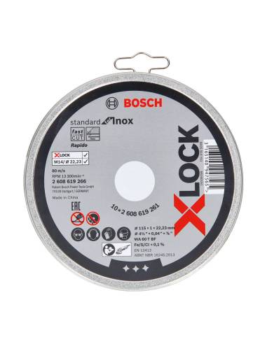 Lata com 10 discos de corte x-lock standard for inox (reto) medidas: 115x1mm 2608619266 bosch