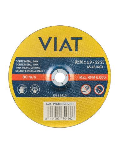 Disco abrasivo fino 1,9 mm para inox-metal. medidas: ø230x1,9x22,23mm viat0320230 viat