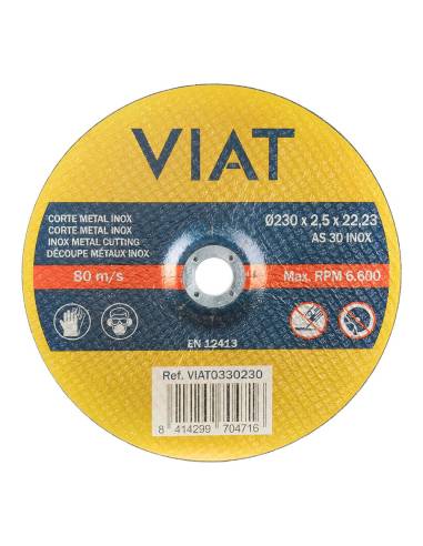 Disco abrasivo 2,5 mm para inox-metal. medidas: ø230x2,5x22,23mm viat0330230 viat