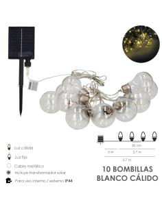 Guirnalda Solar 10 Bombillas / 50 Micro Leds Luz Calida. Bateria Recargable Uso en Exteriores / Interiores Ip44