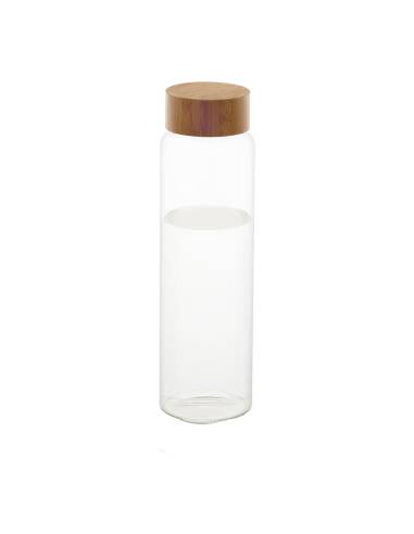 Botella de vidrio con tapa de bambú ø8x26,5cm 1l ms70099 andrea house