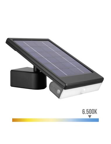 Aplique solar led 6w 720lm 6.500k com sensor de crepúsculo e de movimento. cor preta. edm