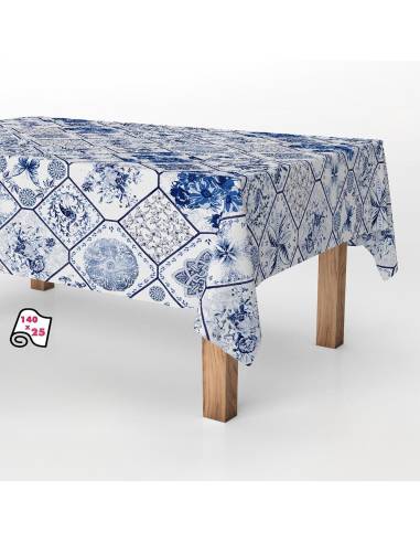 Rolo de toalha de mesa anti-nódoas cerâmica azul 140cm x 25m exma