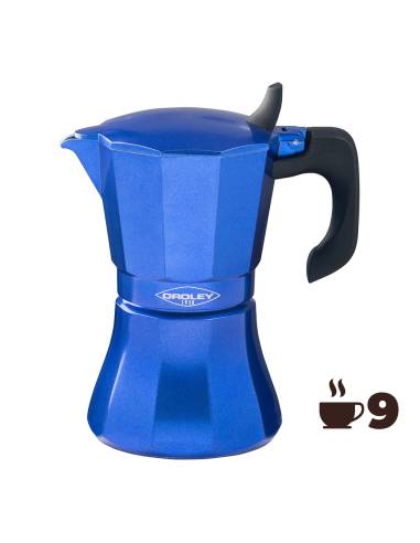 Cafetera de aluminio de 9 tazas mod: "petra" color azul oroley