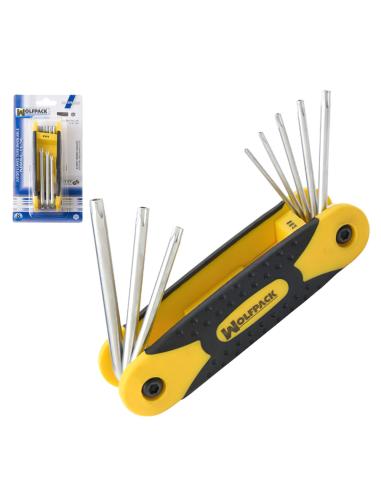 Juego Llaves Torx Plegable  8 Piezas Inviolable, Llave Torx Hexagonal, Llave Estrella, Llave Allen Estrella