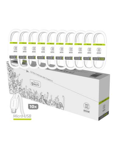 Pack ahorro 10 cables basik micro-usb 2,4a blanco tech one tech