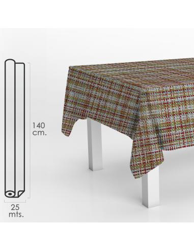 Mantel Hule Rollo Modelo Textil Impermeable Antimanchas PVC 140 cm. x 20 metros. Rollo Recortable. Interior y Exterior