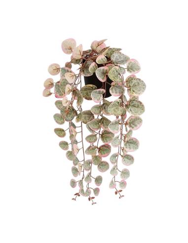 Planta artificial pendurar ceropegia woodii "colar de corações" rosa com vaso