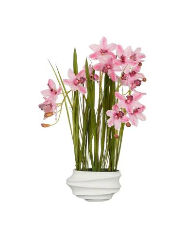 Planta artificial cymbidium "orquídea barco" rosa com vaso