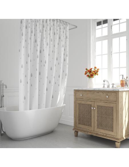 Cortina Ducha Gotas Gris 180x200 cm. Impermeable