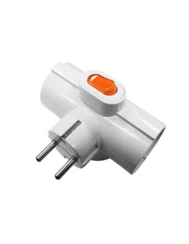 Adaptador triplo 2p+e, 16a 250v~ entrada lateral, com interruptor luminoso, branco (retrácido)