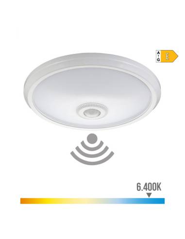 Aplique superficie com sensor crepuscular e movimiento ip20 15w 6400k luz branca ø29x6cm edm