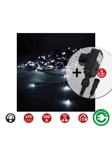 Cortina com programador easy-connect 10 tiras 100 leds branco frio ip44 2x1m